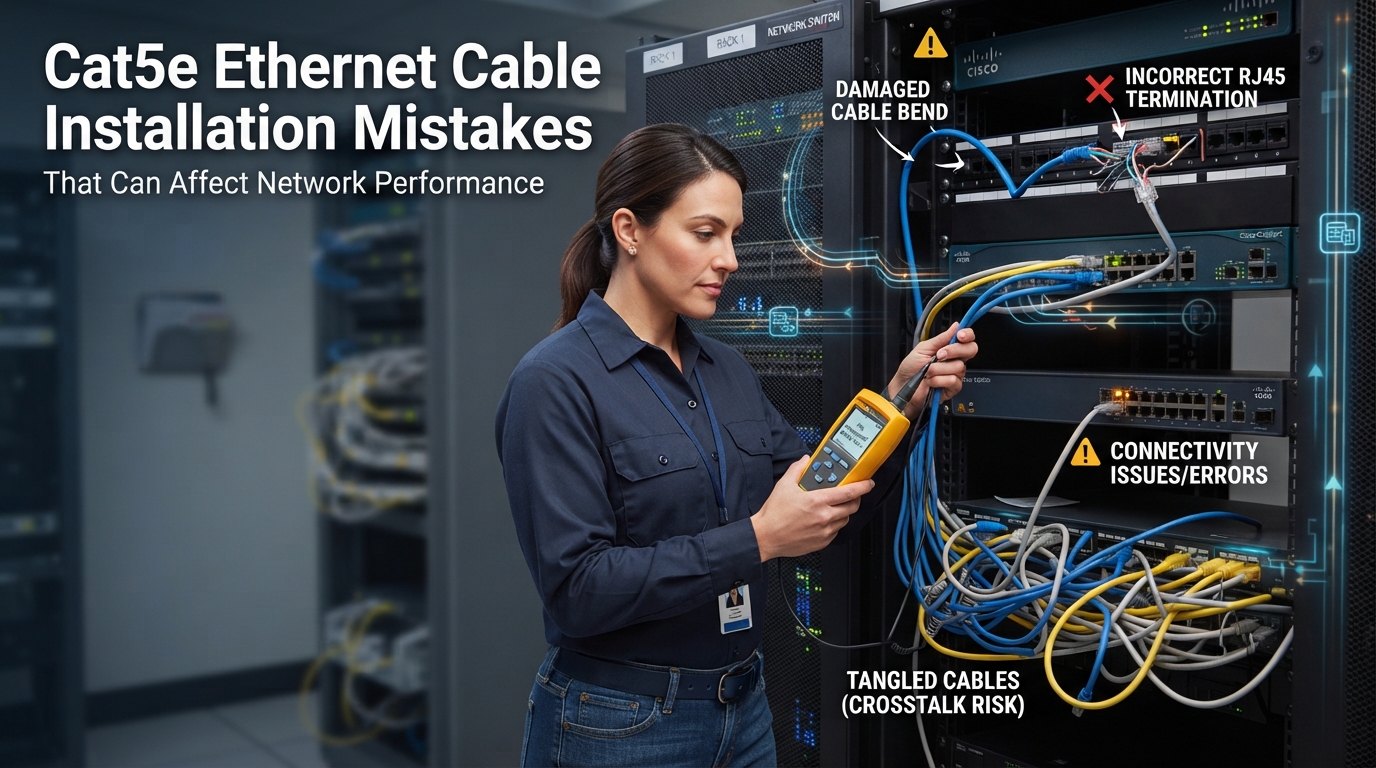 Cat5e Ethernet cable installation mistakes affecting network performance